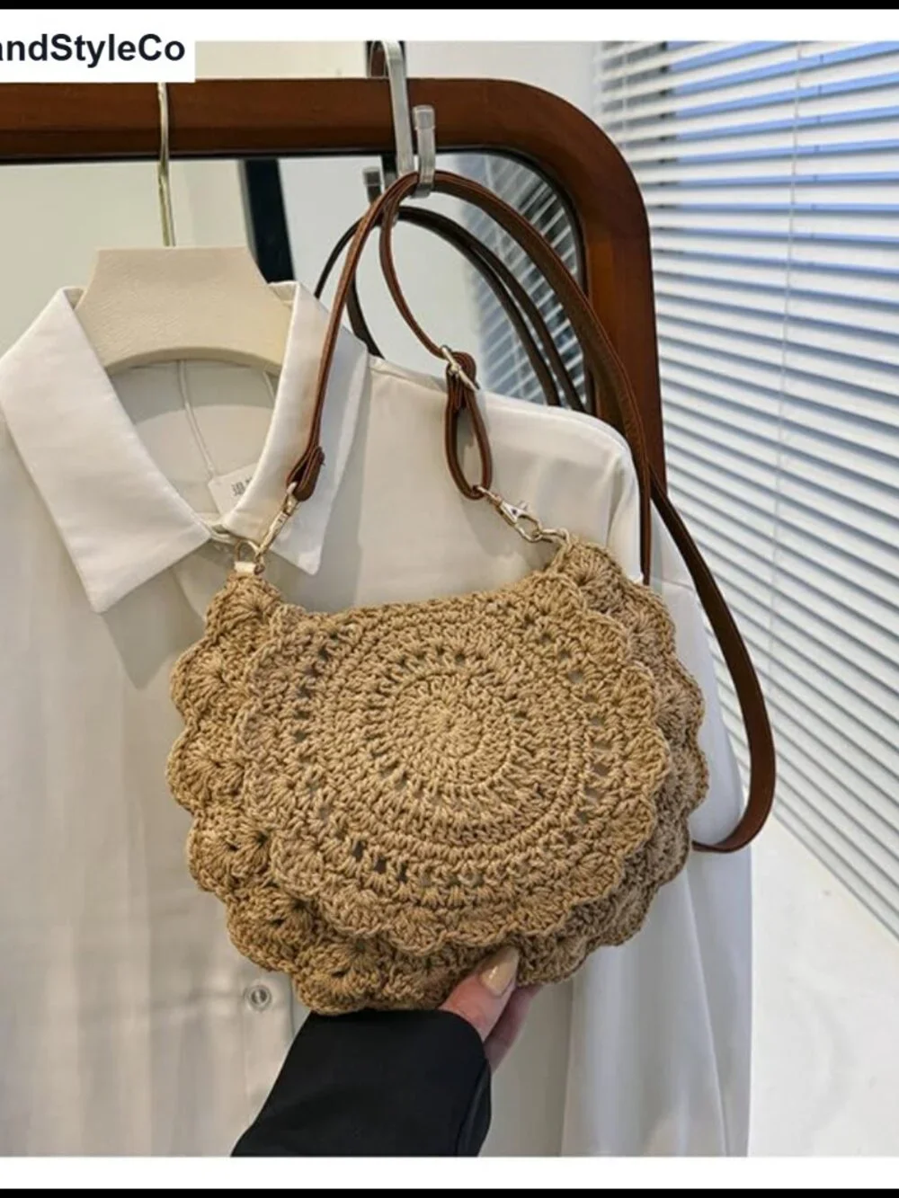 Handwoven Crochet Crossbody Hobo Bag Summer Small Purse Cotton Shoulder Bag